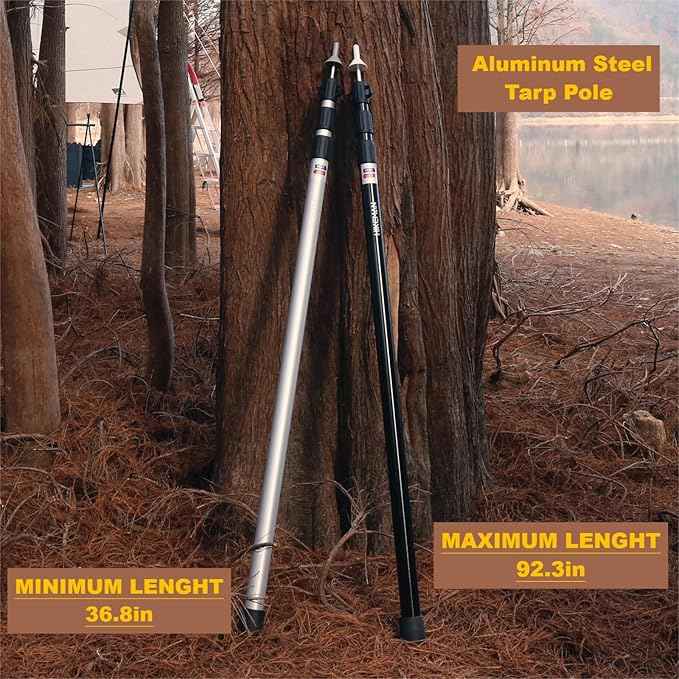 HIKEMAN Tent Poles Camping Poles for Tarp Awning Canopy Porch Sun Sails Tarpaulin Headroom Aluminium Adjustable Telescoping