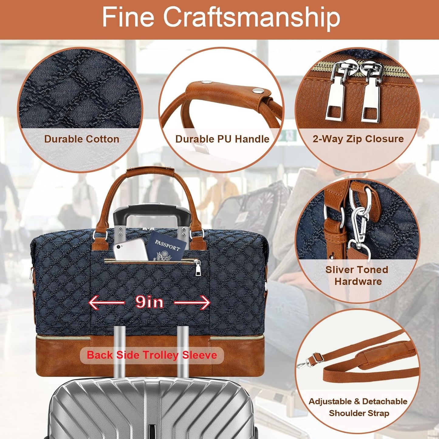 Weekender Bag for Women, Travel Duffel Bag Carry On Overnight Bag with Shoe Compartment Large Nylon Travel Weekend Tote Bag - Roamly