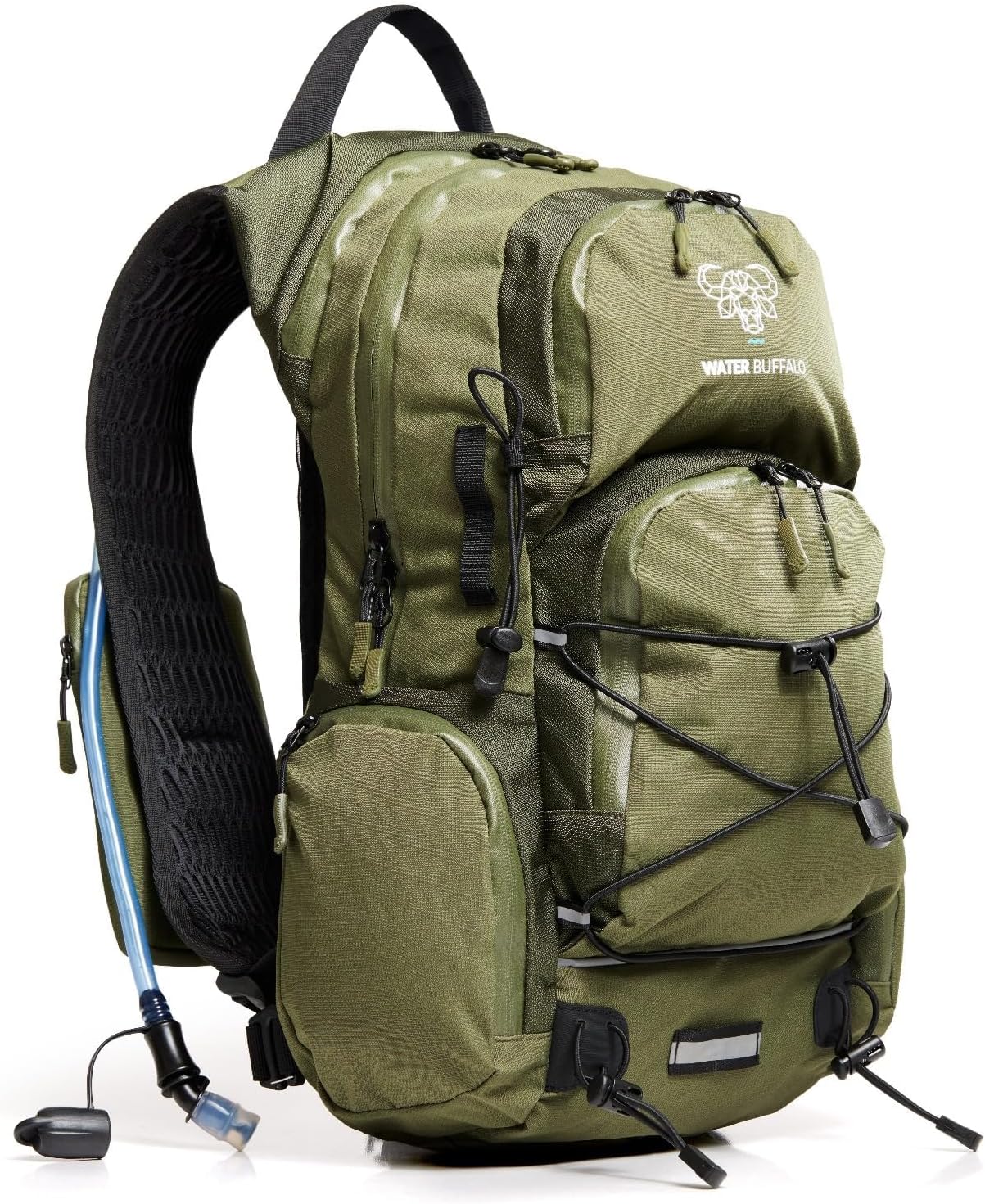 Water Buffalo Hydration Backpack - Sherpa 22L Hiking Backpack with Water Bladder - Water Backpack for Hiking with Waterproof Zippers, Phone & Pole Holders - Roamly