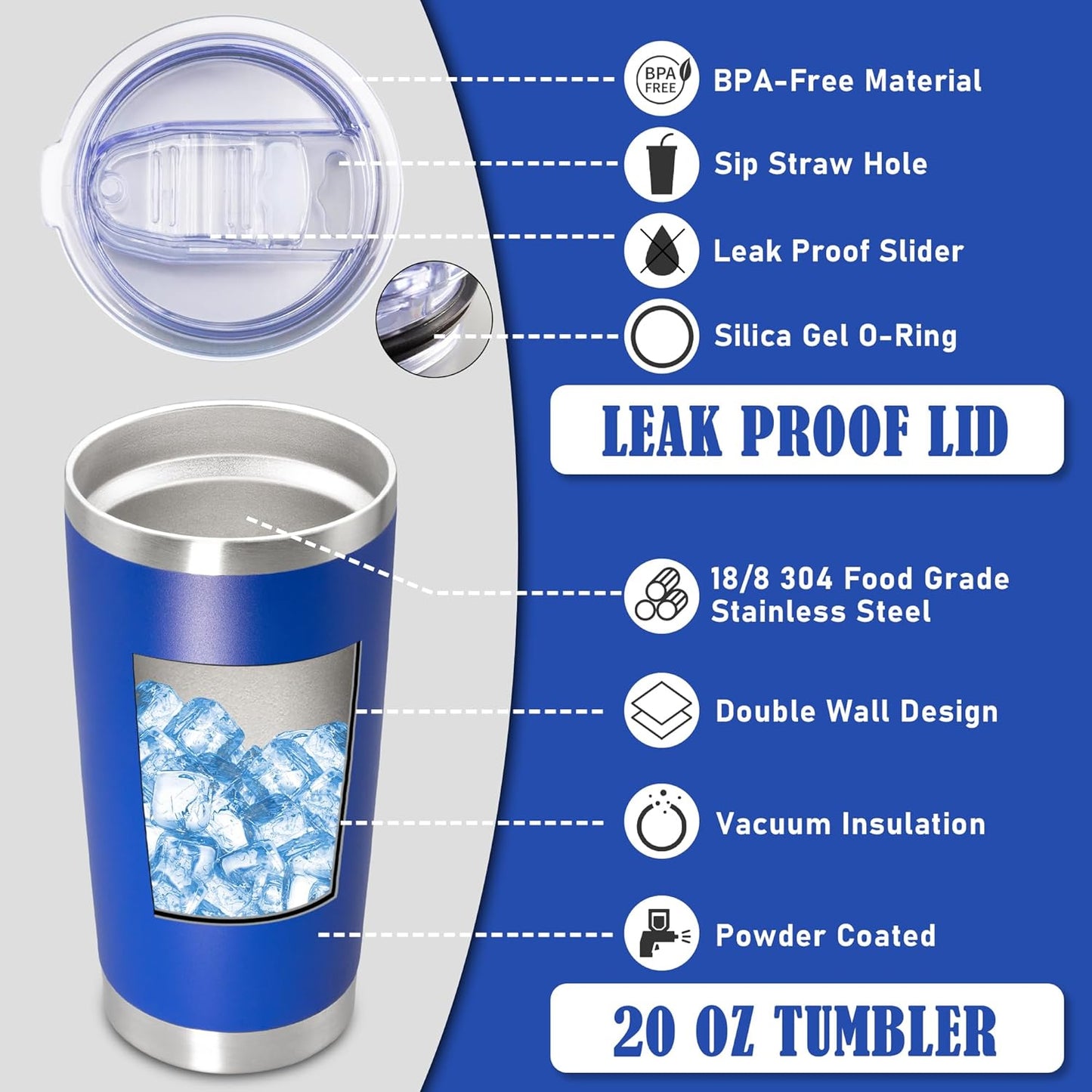 20 oz Tumbler Coffee Tavel Tumblers Bulk with Lid Stainless Steel Double Wall Vacuum Insulated Mug Powder Coated Cups fit Car Cupholder for Hot and Cold - Dark Blue, 4Pack