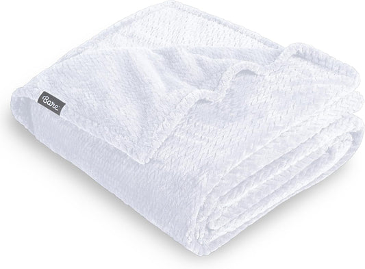 Bare Home Textured Fleece Blanket - King Size - Ultra-Soft Lightweight for Bed, Sofa, and Couch - Luxury Microplush - Cozy Warm Blanket (King, Chevron White)