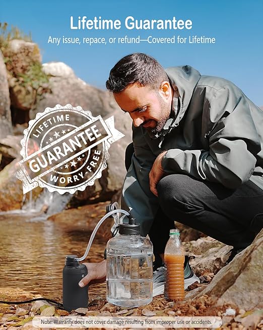 BKLES Water Filter Camping – Electric Portable Water Purifier Survival, 0.01 Micron, 6-Stage Water Filtration System Survival with Emergency Lighting for Hiking, Backpacking, Travel – BK-2000