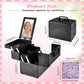 Makeup Train Case, Portable Makeup Case with Mirror, 2-Trays Cosmetic Organizer Case,Nail Polish Organizer, Travel Makeup Box, Profesional for Salon Barber, Black