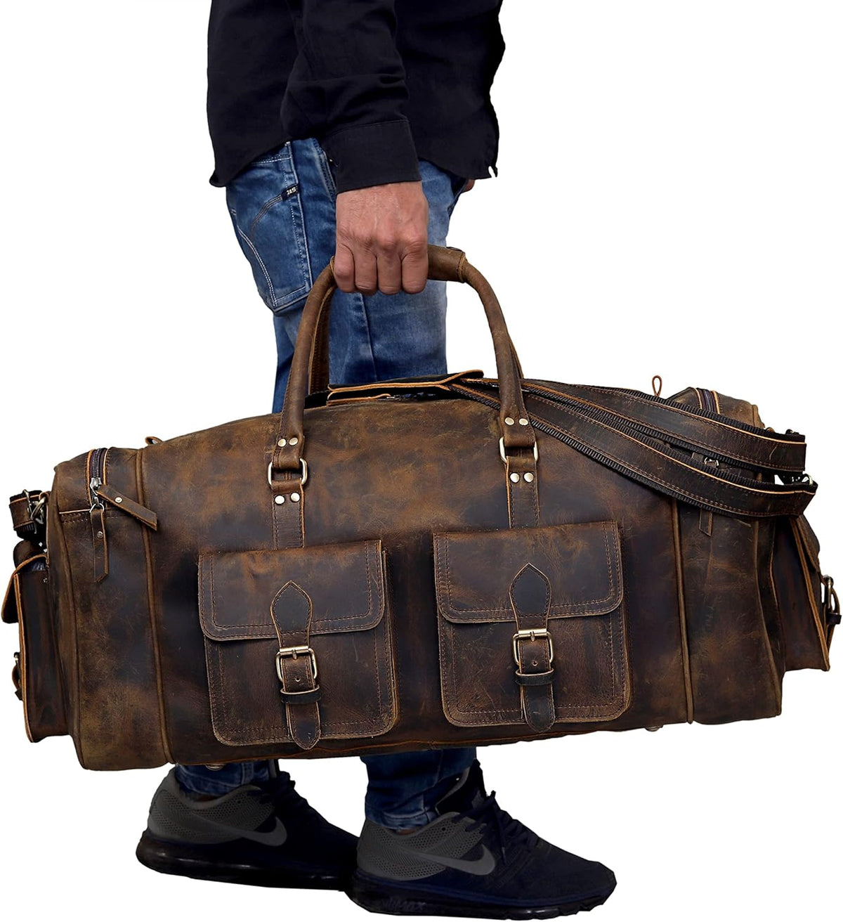 Large duffel bags for men holdall leather travel bag overnight gym sports weekend bag - Roamly