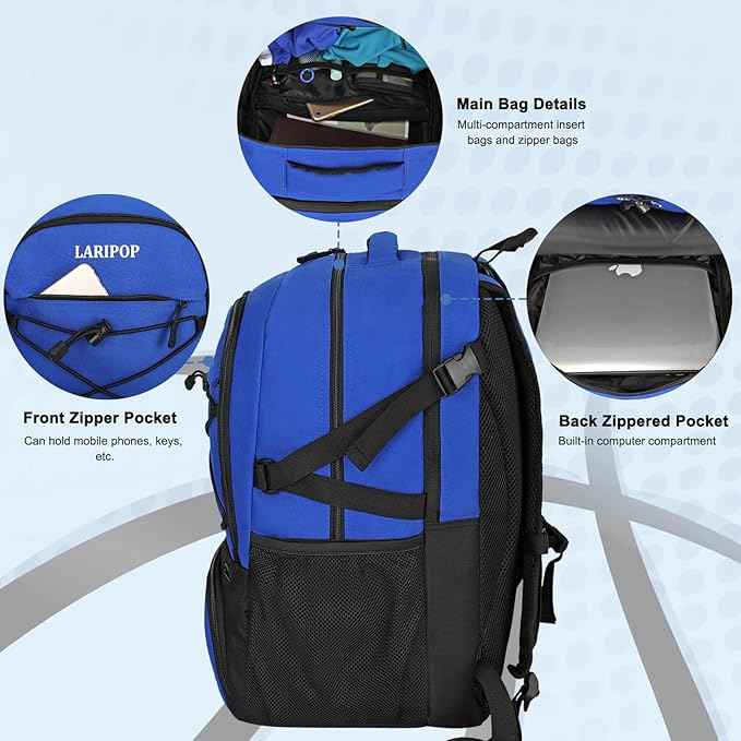 LARIPOP Basketball Backpack Large Basketball Bag with Ball Holder & Shoe Compartment for Youth Adults Men Women