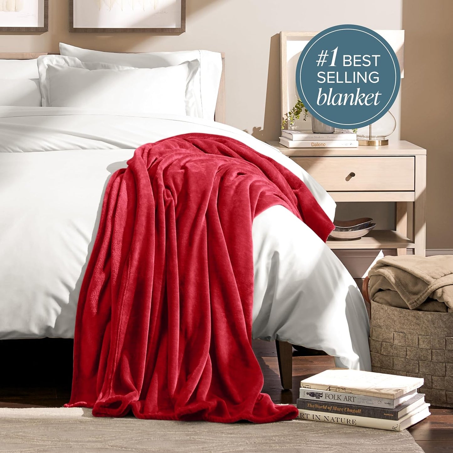 Bare Home Fleece Blanket - Twin/Twin Extra Long - Ultra-Soft Lightweight for Bed, Sofa, and Couch - Luxury Microplush - Cozy Warm Blanket (Twin/Twin XL, Red)