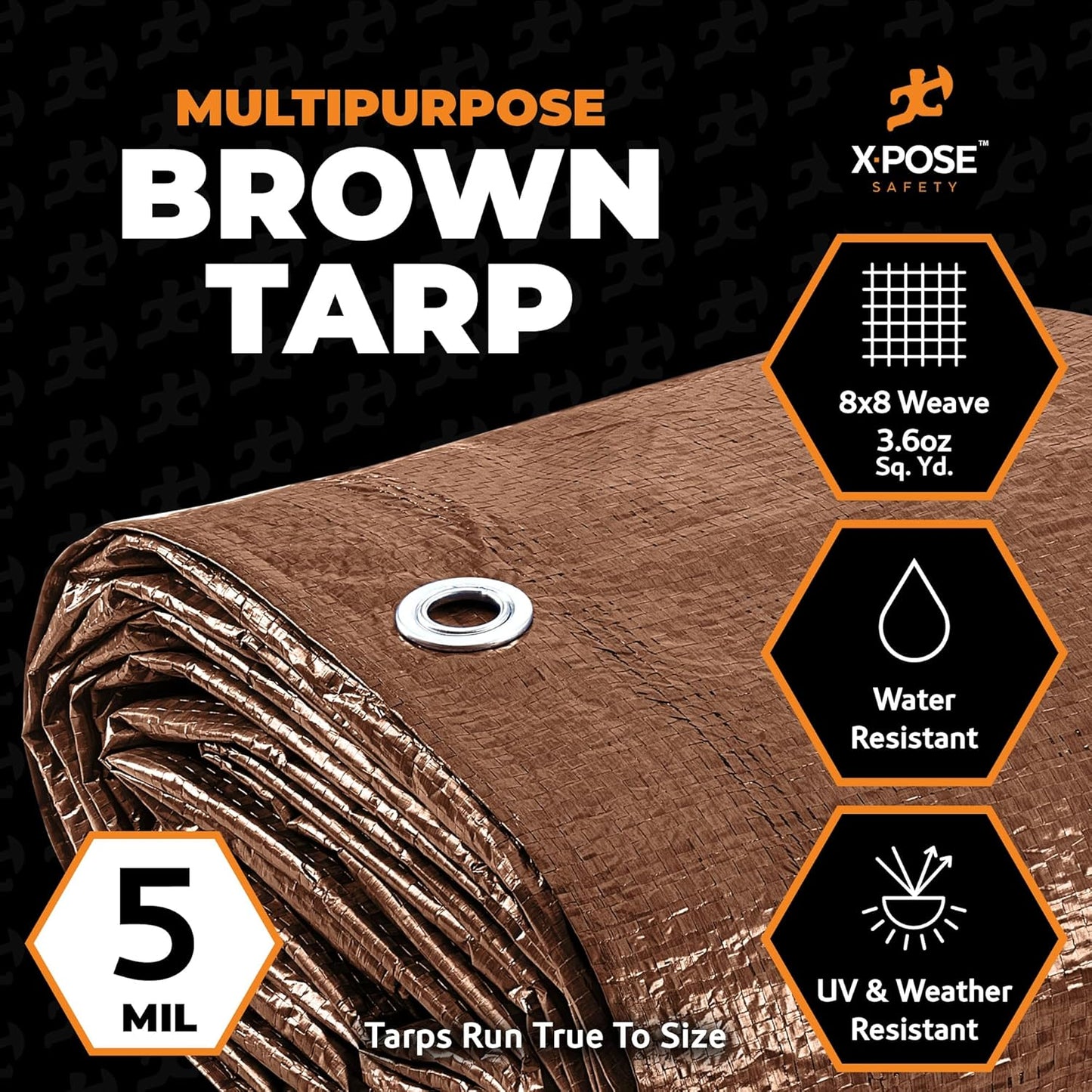 Multipurpose Protective Cover Brown Poly Tarp 20' x 30' - Durable, Water Resistant, Weather Resistant - 5 Mil Thick Polyethylene - by Xpose Safety