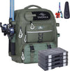 Fishing Backpack with Tackle Boxes and Rod Holders 40L; Plus Rain Cover, Padded Back Support, Insulated Front Pocket for Hot/Cold Lunch, Water Bottle Holder(Army Green)