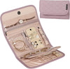BELALIFE Travel Jewelry Case Organizer, Foldable Storage Roll for Earrings, Necklaces, Rings, Bracelets, Brooches, Peach Pink