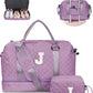 Weekender Bags for Women Travel, Personalized Weekender Bag with Shoulder Strap, Monogram Overnight Bag for Women with Trolley Sleeve & Wet Pocket, Letter Travel Bag (Letter J) - Roamly