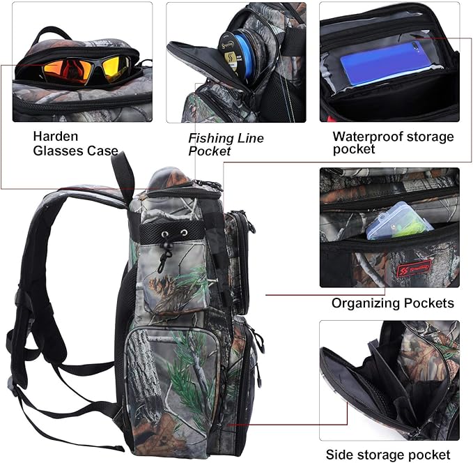 Sougayilang Fishing Tackle Backpack Waterproof Tackle Bag Storage with 4 Trays Tackle Box