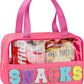 Snack Bag for Travel - Chenille Letter Clear Makeup Bag, Large Preppy Patch Snack Cosmetic Bag with Handle and Zipper, Cute Makeup Pouch Nylon&PVC Waterproof Toiletry Organizer Storage for Women Girls