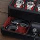 ROTHWELL 12 Slot Leather Watch Box with Valet Drawer - 12 Slot Luxury Watch Case Display Organizer, Microsuede Liner, Mens Accessories Holder, Jewelry Case, Jewelry Display Organizer (Black/Red)