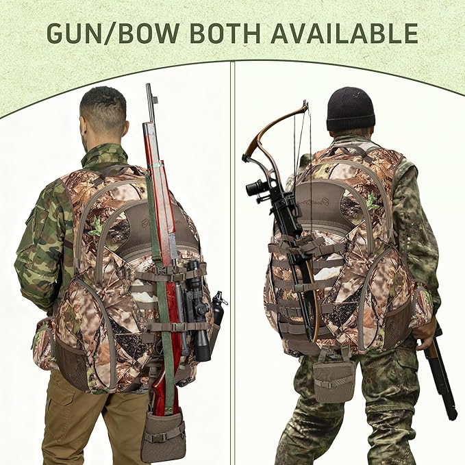 Hunting Backpack with Waterproof Rain Cover, 35L Hunting Backpacks for Men, Durable Large Capacity Hunting Day Pack with Rifle Bow Holder