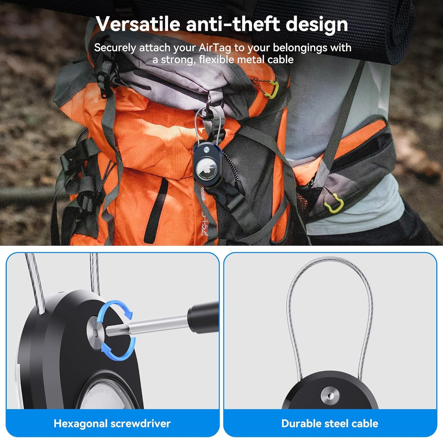 DDJ 4-Pack Luggage Tag Case for Apple Air Tracker Tag & Moto Tag with Wire Cable Lock, Waterproof, Anti-Lost Air Tags Holder with Name ID Cards for Travel, Luggage, Keys, Backpacks, Dog, Pets, Bags