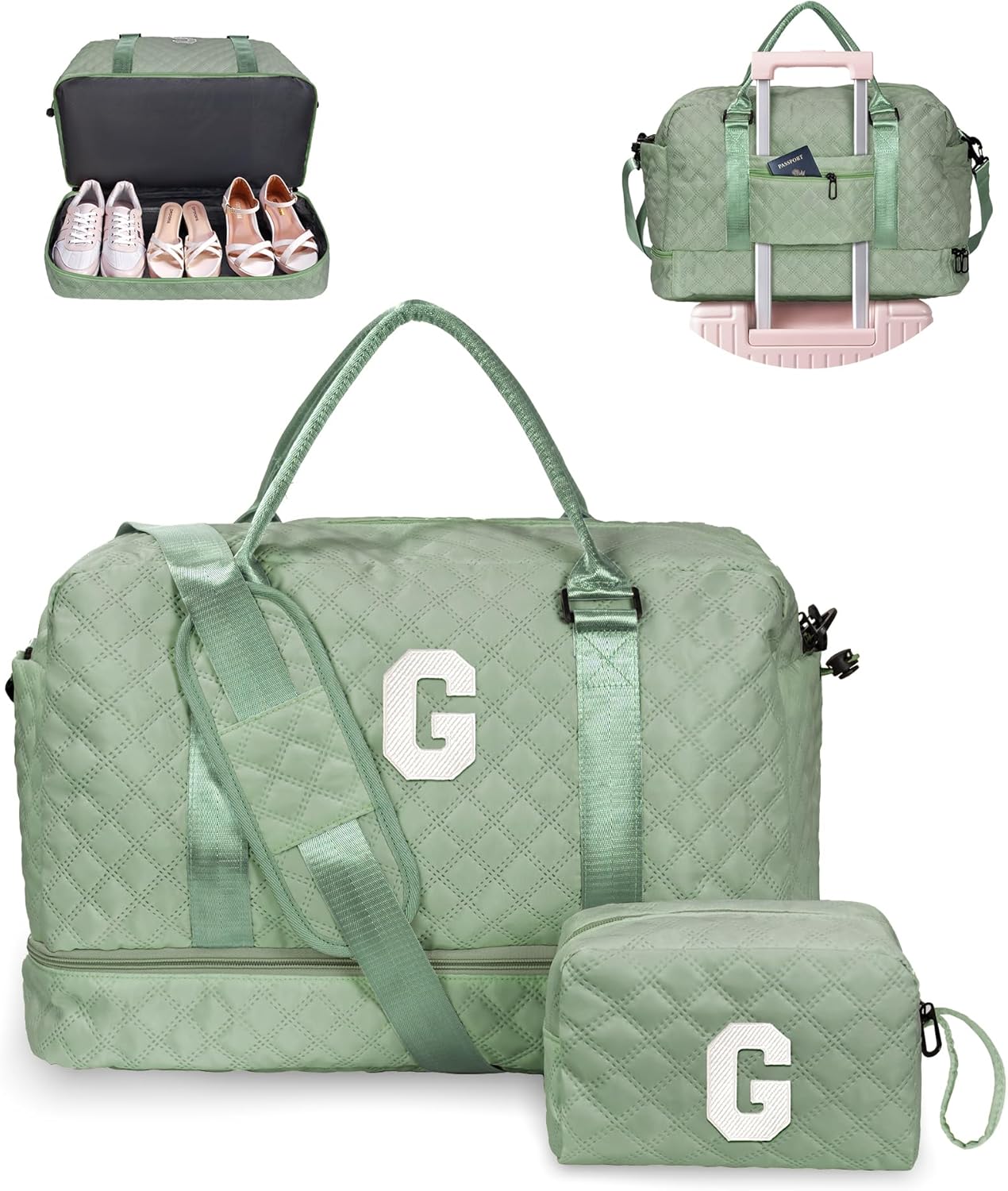 Tween Girls Gifts, Birthday Gift-Initial Travel Bag with Shoe Compartment, Personalized Weekender Bag, Girl Overnight Bag, Engagement Gifts, Letter Travel Bag with Makeup Bag (Letter G) - Roamly