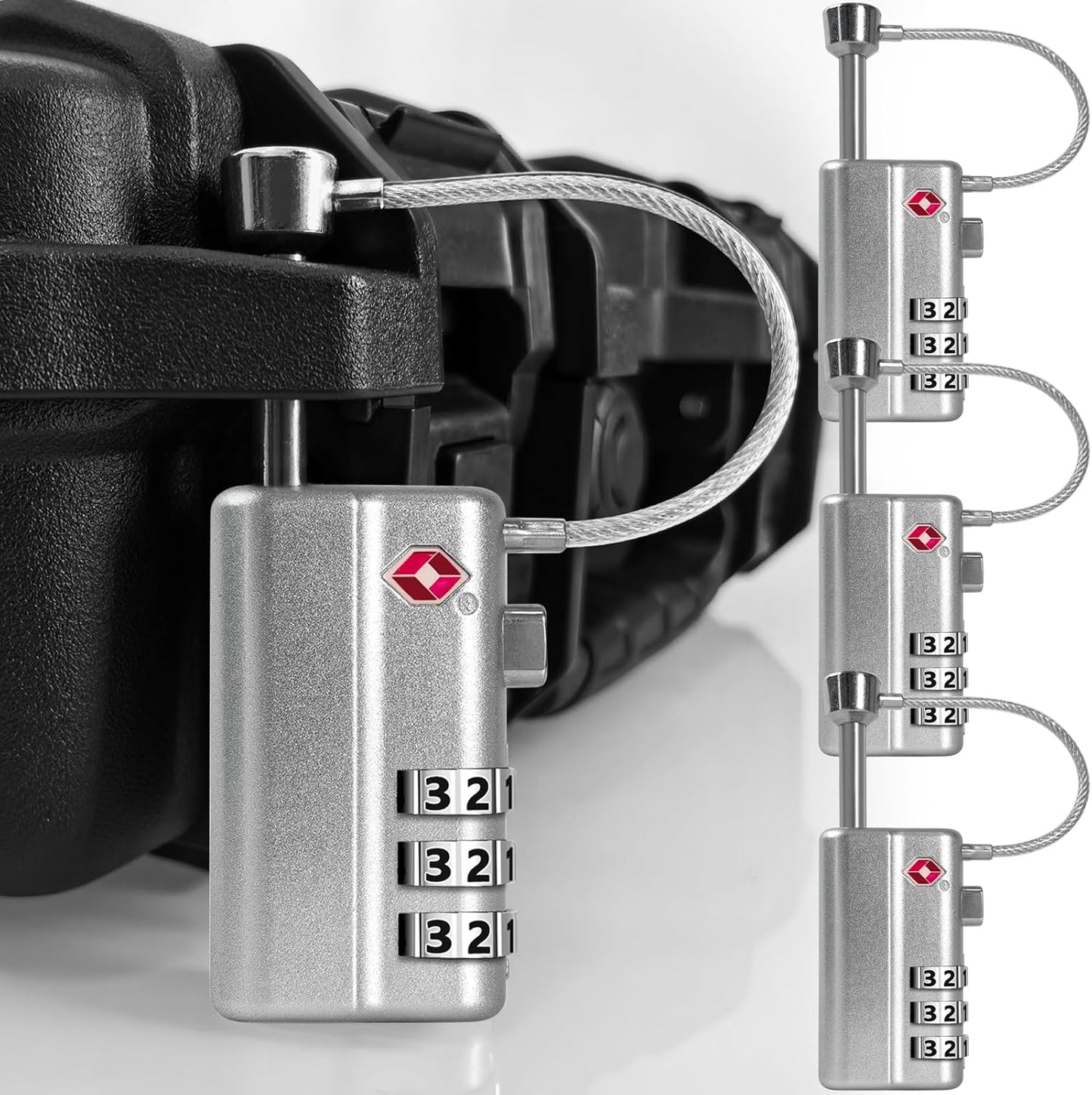 UPGRADED Gun Case Lock - Adjustable Alloy Handle, TSA Approved Gun Safe Lock, High Security Cable Locks, Secure Code Packlock for Gun Cases, Firearm Cases, Toolboxes, Travel Luggage, Silver