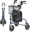NOVA Traveler Folding 3-Wheel Walker with Tray, Basket, Pouch & Cup Holder, Lightweight Mobility Aid for Seniors & Adults, 8” All-Terrain Wheels for Tight Spaces & Travel, Blue