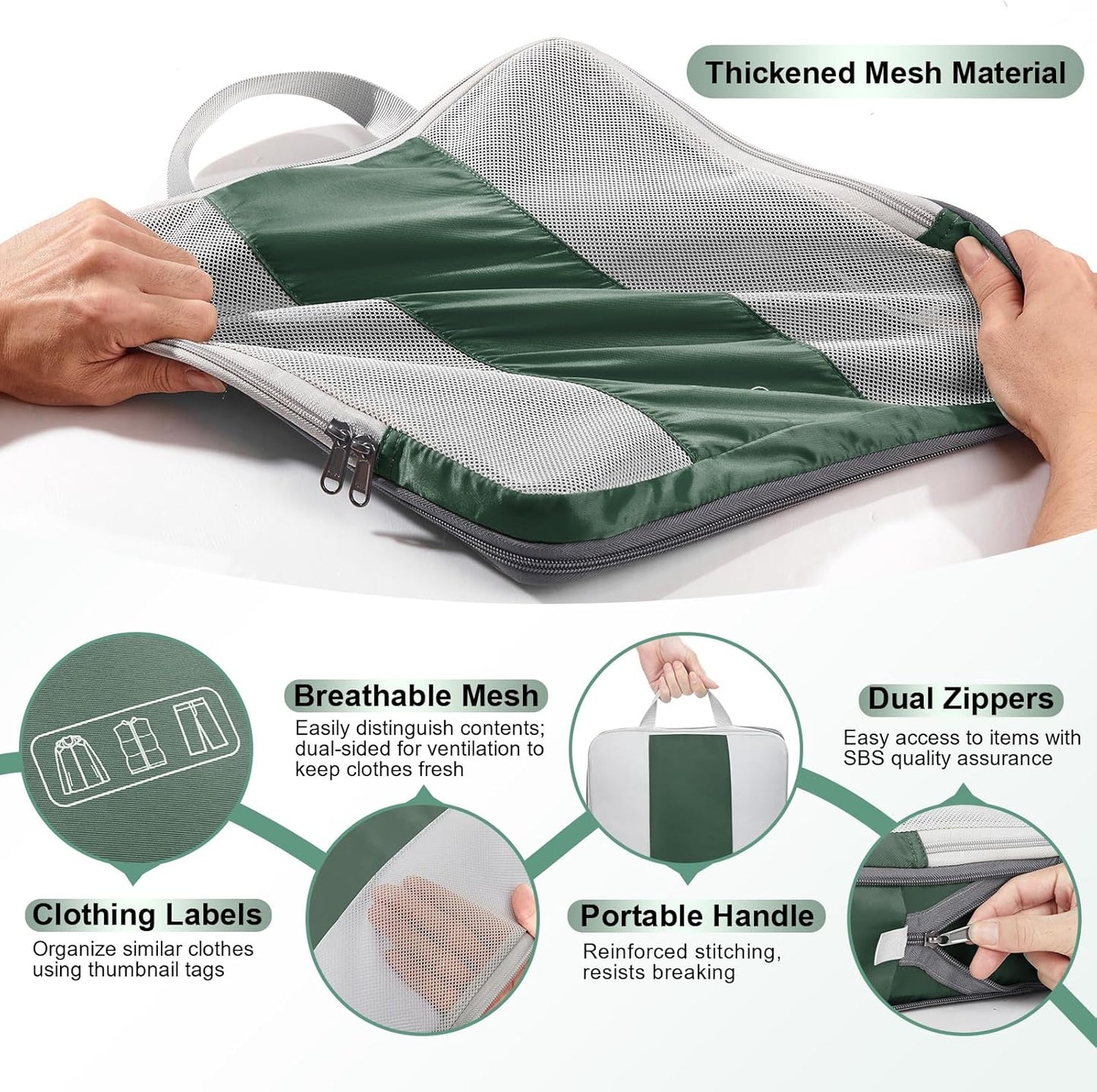 10 Set Compression Packing Cubes for Travel Essentials,Compressible Expandable Packing Cubes for Suitcase,OlarHike Luggage Organizer Bags for Travel,Handy Helper for Organizing Clothes(Dark Green) - Roamly
