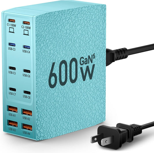 Charging Station (600W),12-Port USB C Charger Block with Dual 100W PD USB-C Fast Charging Station Hub for MacBook Pro/Air/All iPad Phone 17/16 15/14/13/Pro Max/Samsung Galaxy Note(Green) - Roamly