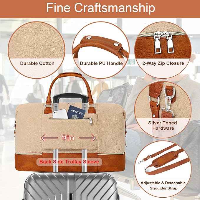 Weekender Bag for Women, Travel Duffel Bag Carry On Overnight Bag with Shoe Compartment Large Nylon Travel Weekend Tote Bag