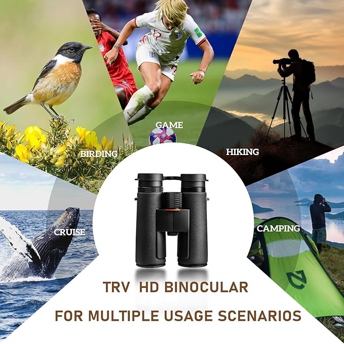 TRV 10x42 Binoculars for Adults High Powered - Waterproof Fogproof BAK4 Prism, with Phone Adapter for Bird Watching, Hunting, Travel