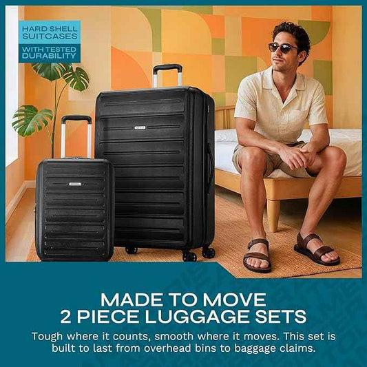 American Tourister Westridge Hardshell Luggage Set - 2 Piece Set - 20/28" Carry-On & Large Checked Luggage Set with Spinner Wheels - Expandable Hard Suitcases for Travel - Hard ABS Shell - Black