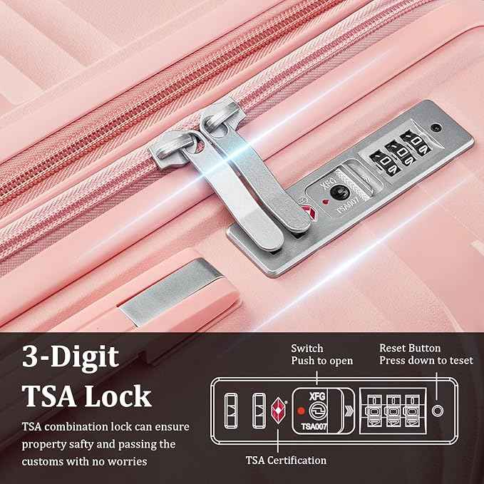 4 Piece Expandable Hardshell Pink Luggage Sets with Spinner Wheels, Lightweight Travel Suitcase Set with TSA Locks, 20 inch Carry On for Women (Pink, 4 Piece Set)