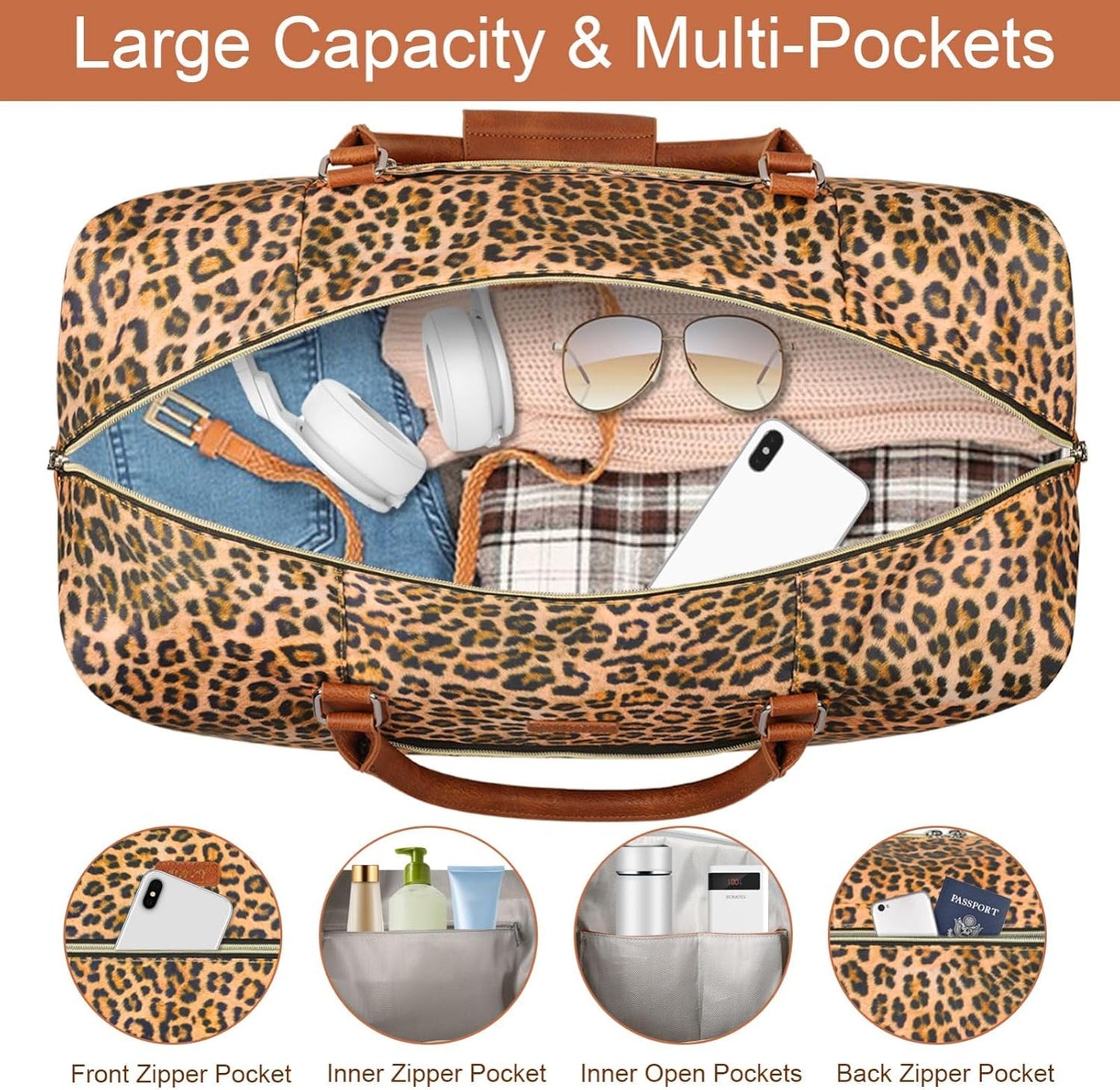 Weekender Bag for Women, Travel Duffel Bag Carry On Overnight Bag with Shoe Compartment Large Nylon Travel Weekend Tote Bag - Roamly