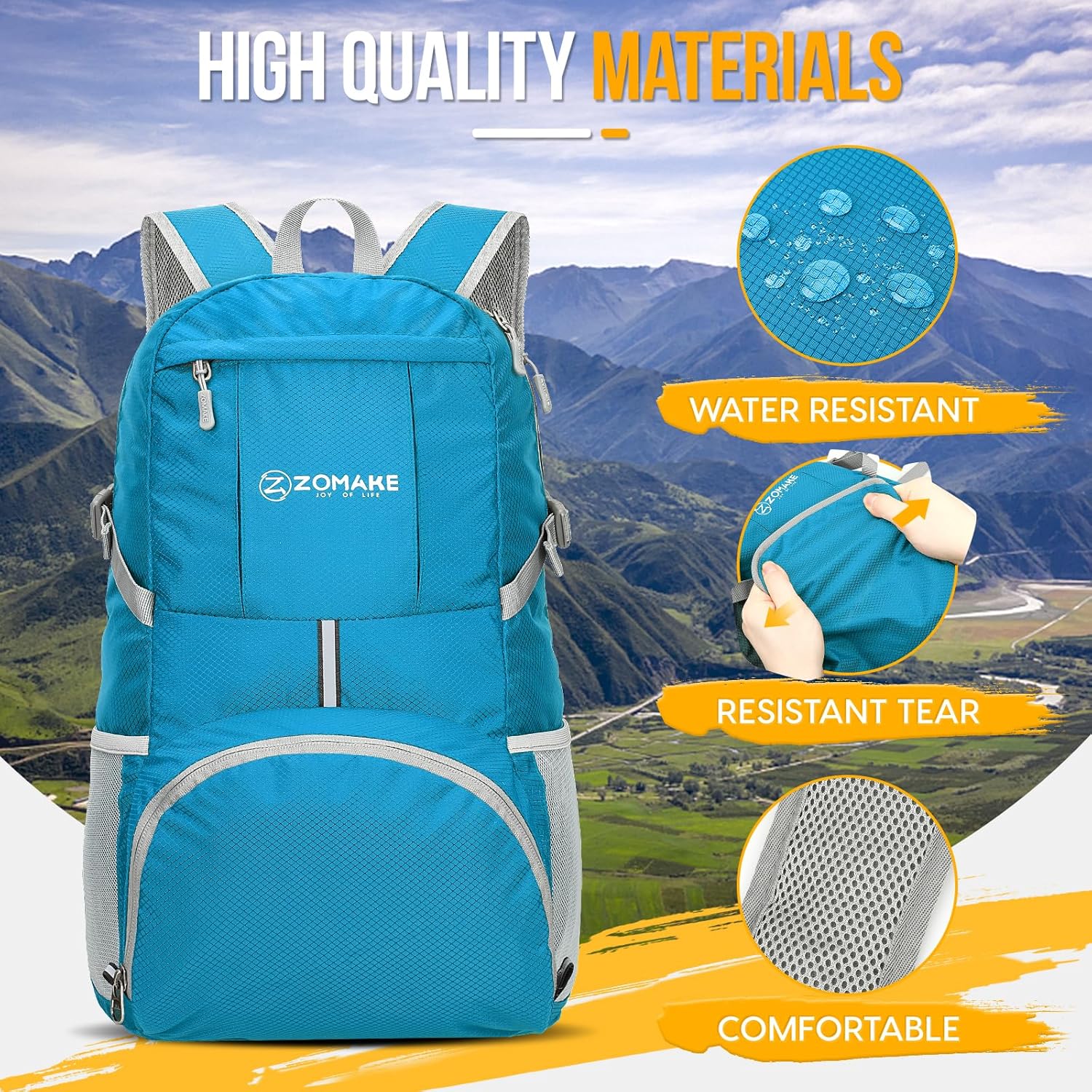 ZOMAKE Lightweight Packable Backpack 35L, Light Foldable Backpacks Water Resistant Collapsible Hiking Bag, Compact Folding Day Pack for Travel Camping(Light Blue) - Roamly