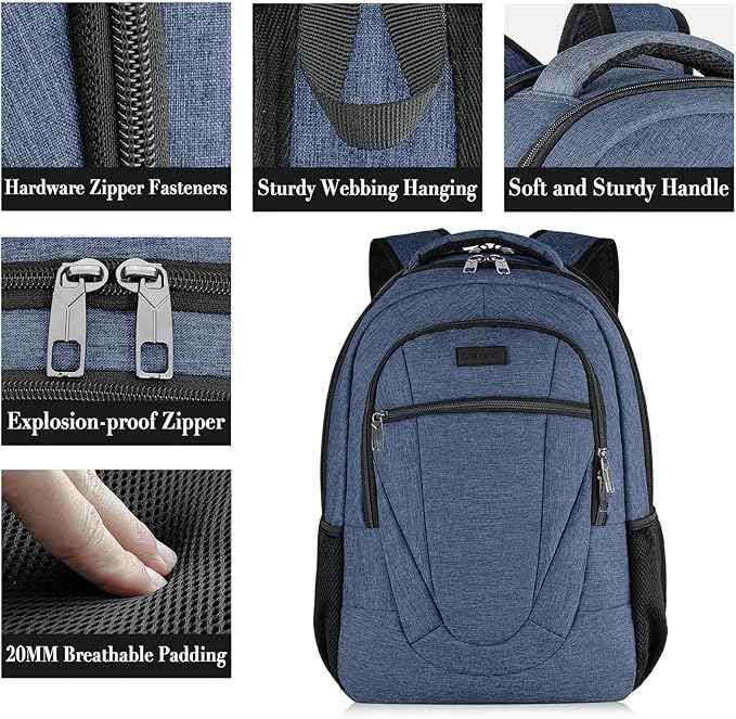 BIKROD Backpack for Woman and Men, Travel Laptop Backpack, Waterproof College Back Pack for 15.6 IN Laptop Backpack, Adult Business Computer Travel Backpack, Blue
