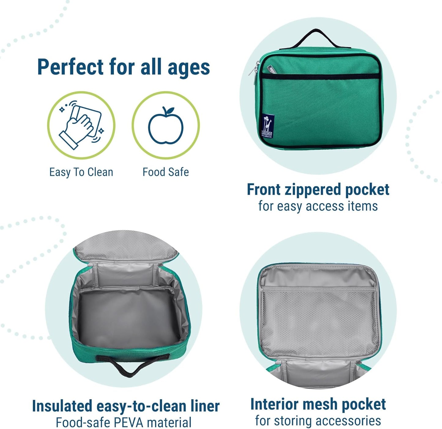Wildkin Kids Insulated Lunch Box – Durable and Reusable for School & Travel - Emerald Green