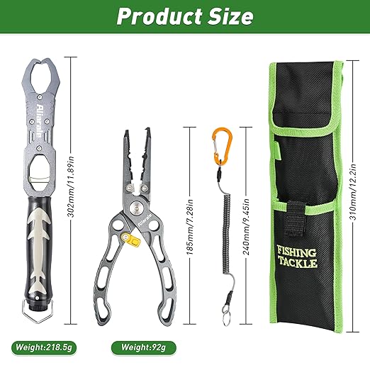 Fishing Pliers,Fish Lip Gripper & Scale Combo - Saltwater Resistant Fishing Tools Kit,Multitool Hook Remover and Split Ring Pliers with Sheath,Fishing Gear,Fishing Gifts for Men