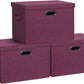Large 17" 36 Quart Collapsible Stackable Storage Bins with Lids, 3 Packs Purple Linen Fabric Closet Boxes with Lids, Storage Cube Baskets Container Organizers for Bedroom Office (17x12x11)