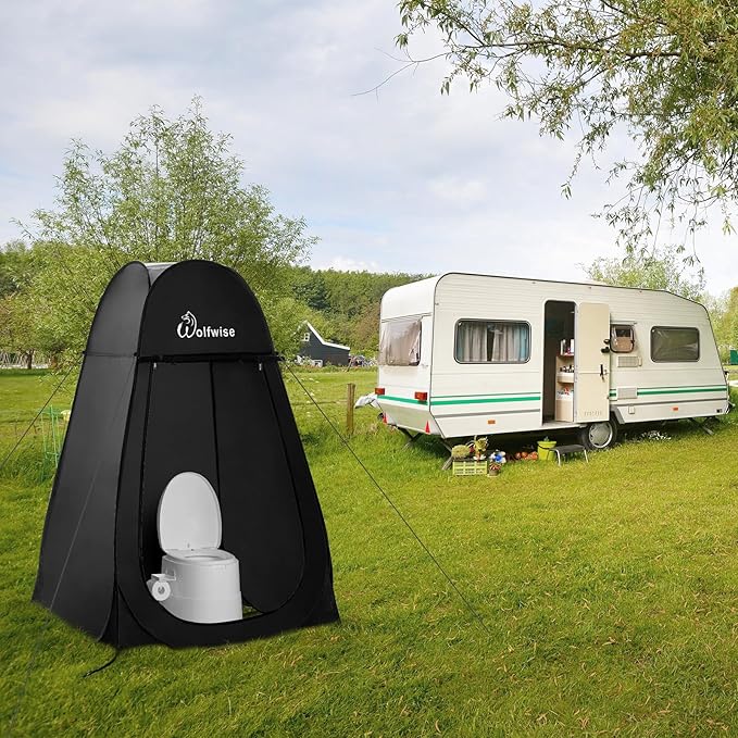 Wolfwise Pop Up Shower Tent, Portable Instant Changing Tent with Ventilation Window & Carry Bag, Privacy Bathroom Toilet for Beach, Camping & Outdoor, Width 47 ", Height 75 ", Black
