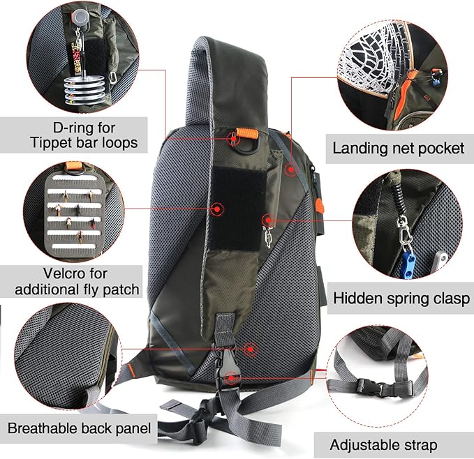 M MAXIMUMCATCH Maxcatch Fly Fishing Sling Pack Tackle Storage Shoulder Bag for Outdoor Fishing Hiking Hunting