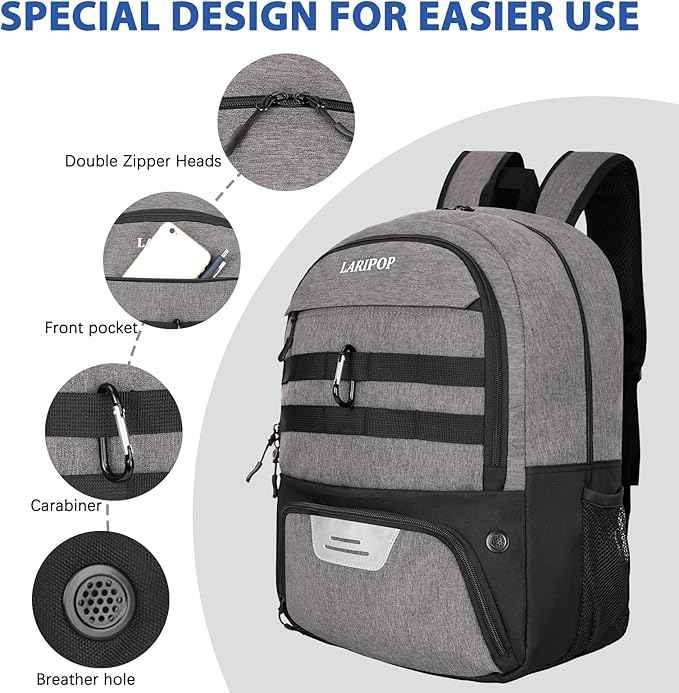 LARIPOP Soccer Backpack Soccer Bag with Ball Holder & Shoe Compartment Youth Sports Equipment Training Bag