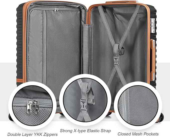 Joyway Carry On Luggage 20 Inch Expandable Suitcase with Spinner Wheel, 3 Piece Hard Shell Luggage Set with TSA Lock(Black)