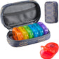 Serfeymi Weekly Travel Pill Organizer 2 Times A Day AM PM Upgraded Rainbow Pill Box 7 Day with Portable Zipper PU Leather Pill Case, Medicine Organizer for Pills, Vitamins, Fish Oils - Lines 01