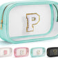 YOOLIFE Initial Make Up Bag Travel Toiletry Bag, Clear Makeup Bag With Zipper Preppy Cosmetic Bag Swim Gifts For Girls Gifts for Women Teen Girlfriend Teacher Mom Birthday Daughter Gifts Blue P