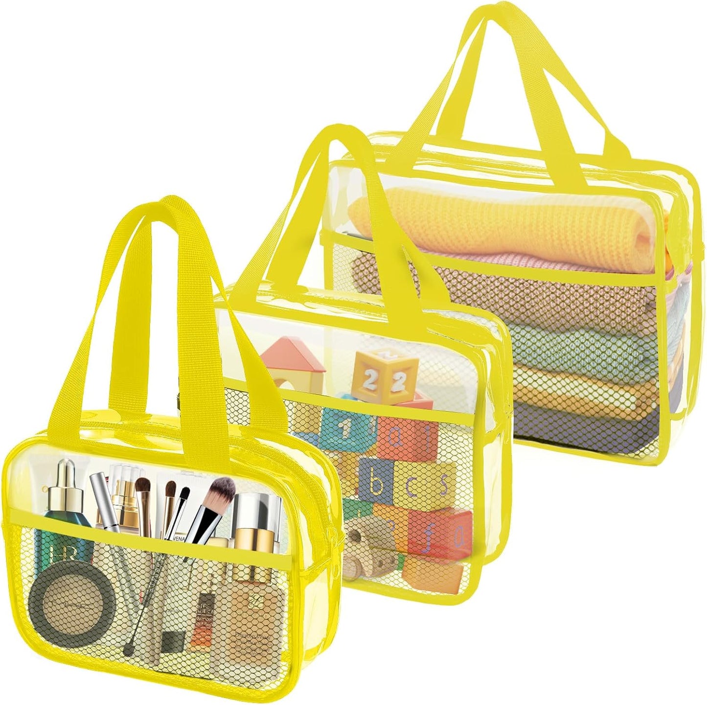 XEWEA Clear Travel Toiletry Bags, 3 Pack TSA Approved Transparent Makeup Bag for Men Women,Large Waterproof PVC Quart Organizer Kit with Zipper for Toiletries Airline Essential,Toy Pouch Yellow - Roamly