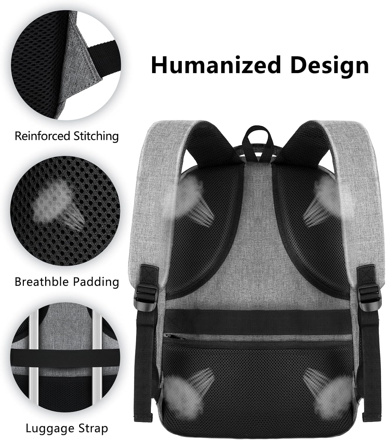 Travel Laptop Backpack, Business Carry on Backpack Flight Approved Backpack, Large Travel Work Backpacks for Men Women with USB Charger Port, Rucksack Bag, Mochila de viaje, Grey - Roamly
