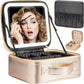 Makeup Travel Train Case with Mirror LED Light 3 Adjustable Brightness Large Cosmetic Bag Portable Storage Adjustable Partition Waterproof Make up Brushes Makeup Jewelry Gift for Women