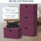 Large 17" 36 Quart Collapsible Stackable Storage Bins with Lids, 3 Packs Purple Linen Fabric Closet Boxes with Lids, Storage Cube Baskets Container Organizers for Bedroom Office (17x12x11)