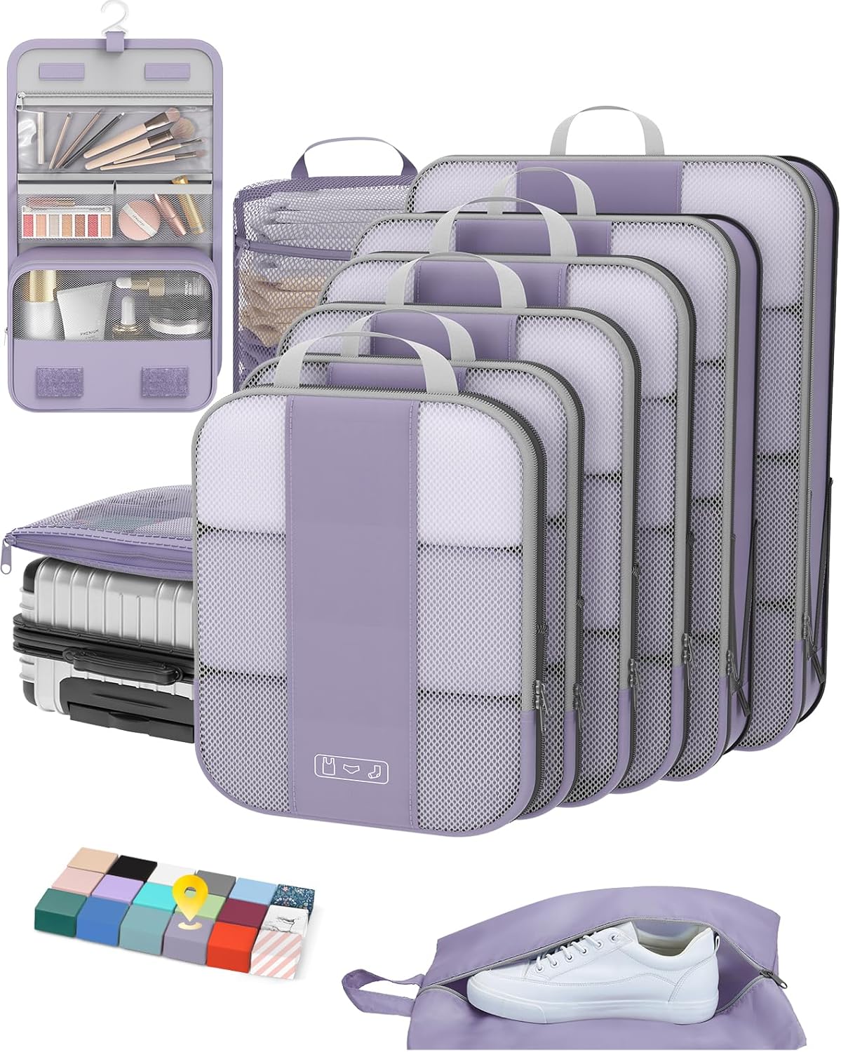 10 Set Compression Packing Cubes for Travel Essentials,Compressible Expandable Packing Cubes for Suitcase,OlarHike Luggage Organizer Bags for Travel,Handy Helper for Organizing Clothes(Purple Gray) - Roamly