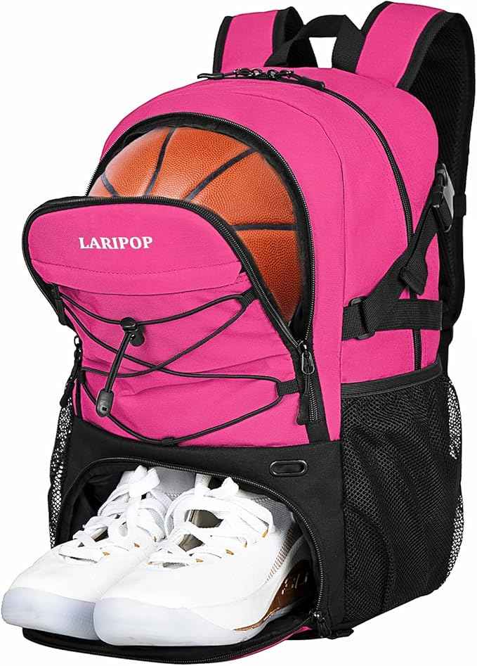 LARIPOP Basketball Bag, Sports Backpack with Ball Holder & Shoe Compartment, Water Resistant Gym Bag for Soccer Volleyball Travel