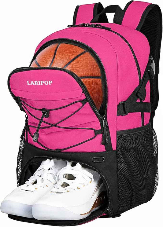 LARIPOP Basketball Bag, Sports Backpack with Ball Holder & Shoe Compartment, Water Resistant Gym Bag for Soccer Volleyball Travel