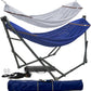 Tranquillo Combo x2 Hammocks with Stand for Outside & Tree Straps, Heavy Duty Hammock with Stand 600lbs for Indoor Outdoor Patio Backyard, x2 Hammocks for 2 Person, Portable Carrying Bags, Blue