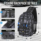 PLUSINNO Fishing Backpack with Tackle Boxes, Waterproof Fishing Sling Tackle Bag For Fishing Gear With Rod Holder, Fishing Gifts for Men With Fishing lures, Fishing pliers.