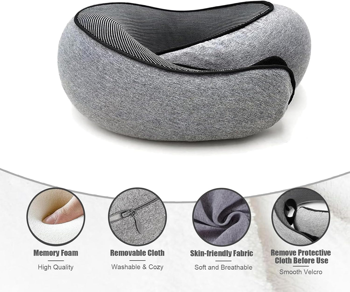 RURING Travel Pillows for Airplanes, Travel Neck Pillow Travel Pillow, Neck Pillow Airplane Memory Foam 360 Degree Support Stowable Pillows for Airplanes Offices and Cars (Light Gray)